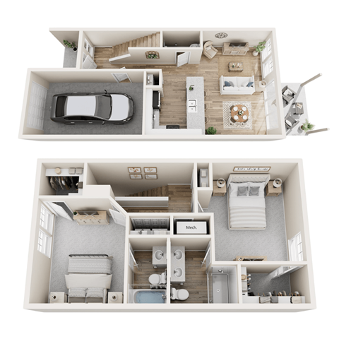 Floor plan for 2 beds, 2.5 baths, 1438 sqft